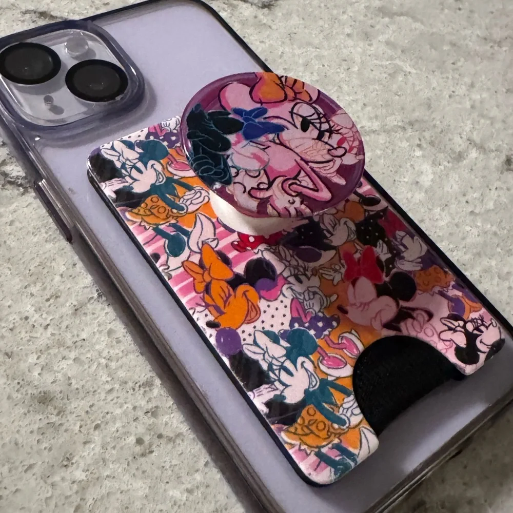 Stylish Black and Purple Phone Case with Minnie Mouse Design